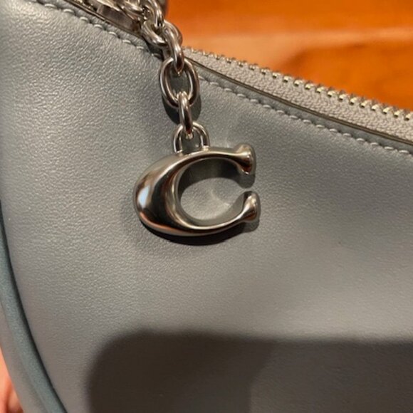 Coach Mira Shoulder Bag in Gray / Blue Glovetanned Leather + Chain Strap CM583 - Picture 12 of 14